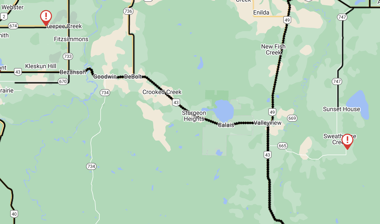 UPDATE Highway 43 reopened from Bezanson to Valleyview; Sturgeon Lake